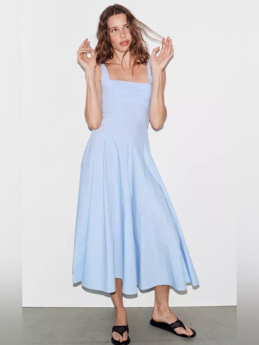 New Zara Womens Poplin Godet Maxi sun dress size XS